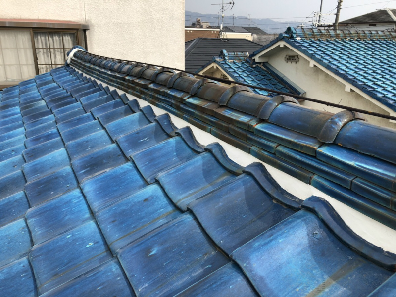 八尾市にて台風被害 漆喰工事と屋根補修工事（瓦差し替え）事例