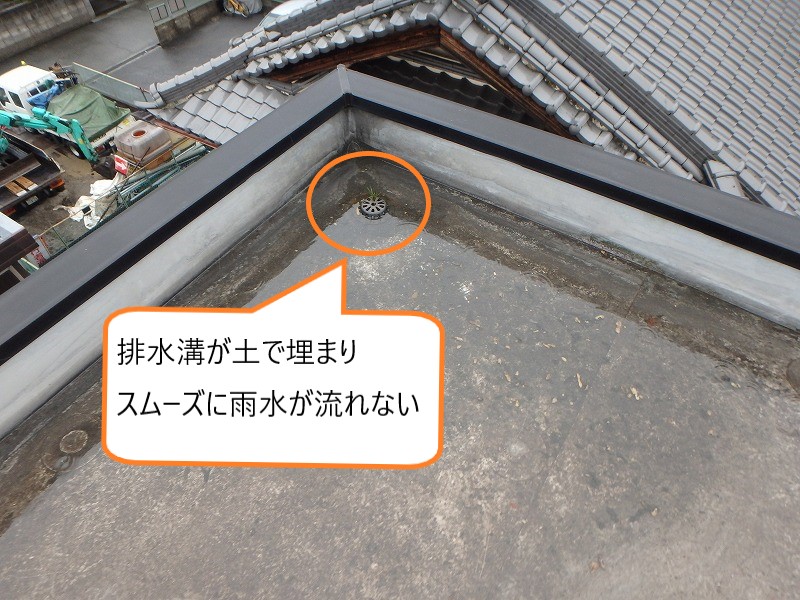 屋上の排水溝のつまり