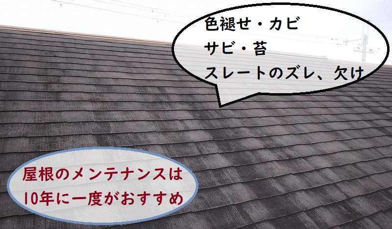 劣化したスレート屋根　屋根塗装前